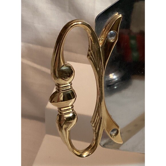 Kromex MCM Silver Serving Bar Tray Dish Platter Gold Metal Handles Mid Century - Picture 3 of 11